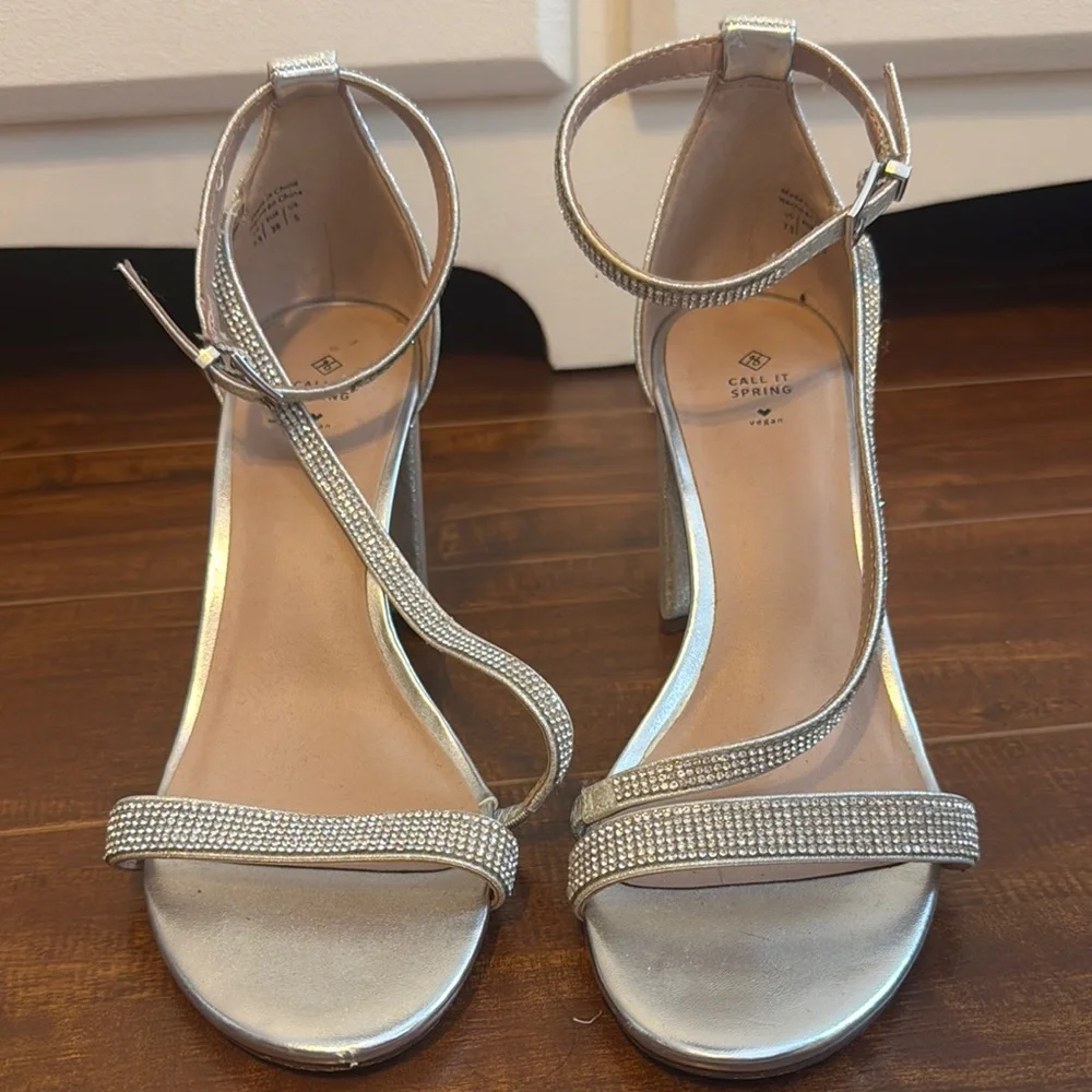 Call It Spring Silver Rhinestone Heels - Picture 1 of 4